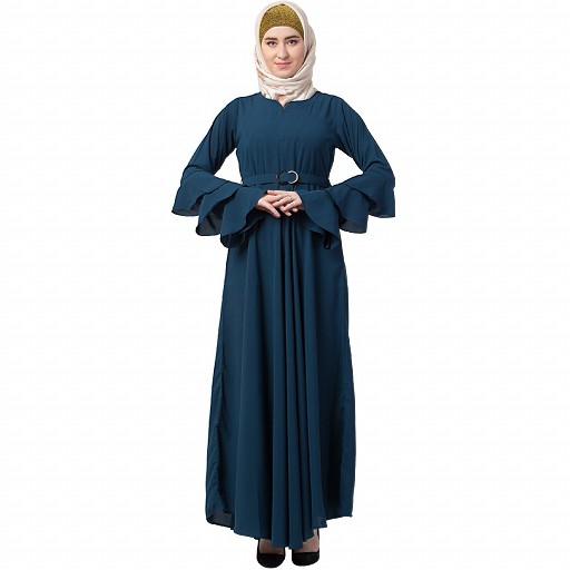 Umbrella abaya with bell sleeves- Teal Green